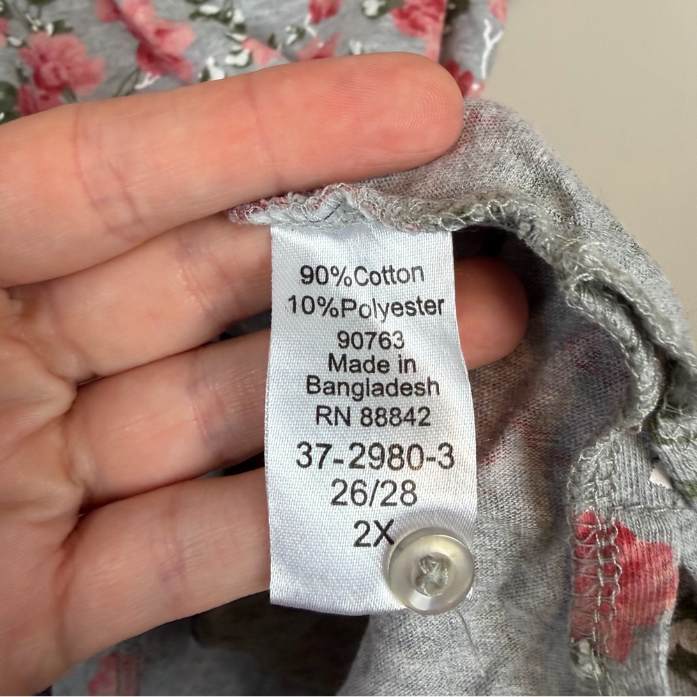 Woman Within Polo Top 4X 2X 26/28 Short Sleeve Casual Shirt Gray Floral Printed - Picture 4 of 10